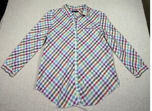 Lafayette 148 New York Women L Multicolored Linen Blend Long Sleeve Casual Shirt